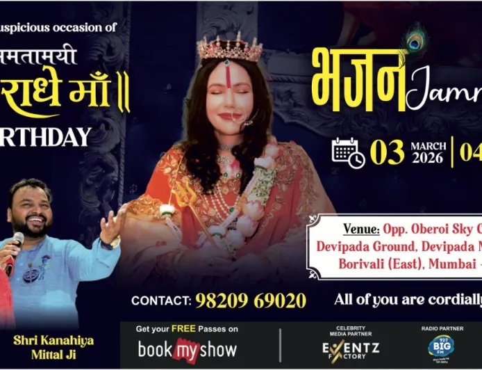 An evening of Divine Harmony – Bhajan Jamming and Radhe Maa Janam Utsav 2026 at Borivali East, opp Oberoi Sky City Mall